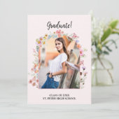 Invitation Fleur sauvage rose pâle avec photo (Debout devant)