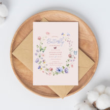 Fleur sauvage rose  Papillon Baby shower Invitatio
