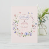 Invitation Fleur sauvage rose  Papillon Baby shower Invitatio (Debout devant)
