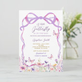 Invitation Fleur sauvage rose papillons Baby shower (Debout devant)