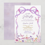 Invitation Fleur sauvage rose papillons Baby shower (Devant / Derrière)