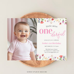 Invitation Fleur sauvage rose petite Miss Onederful 1er anniv