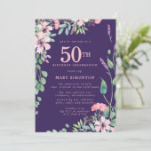 Invitation Fleur sauvage rose pourpre automne 50e anniversair (Debout devant)
