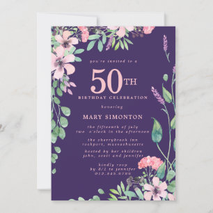 Invitation Fleur sauvage rose pourpre automne 50e anniversair
