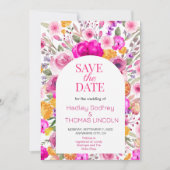 Invitation Fleur sauvage rose Ressort Enregistrer la date (Devant)