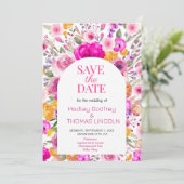 Invitation Fleur sauvage rose Ressort Enregistrer la date (Debout devant)