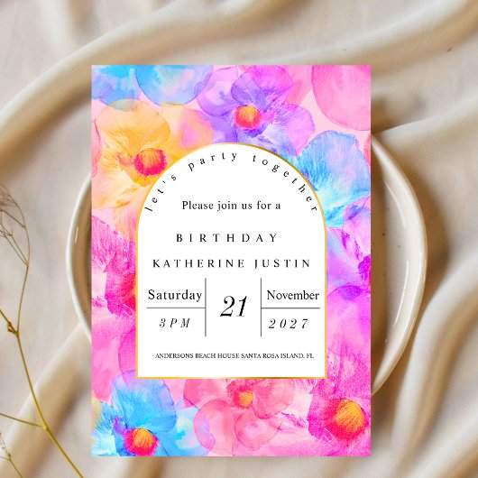 Invitation Fleur sauvage rose rose chic moderne