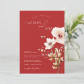 Invitation Fleur sauvage rose rouge Crimson simple Mariage fl (Debout devant)