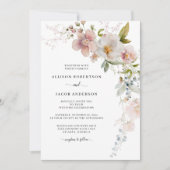 Invitation Fleur sauvage rose Sage Mariage fleuri (Devant)