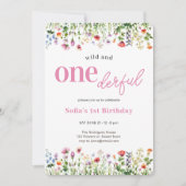 Invitation Fleur sauvage rose sauvage et magnifique 1er anniv (Devant)