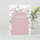 Invitation Fleur sauvage rose sauvage un 1er anniversaire Inv (Debout devant)