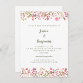 Invitation Fleur sauvage rose simple Mariage à la frontière (Devant / Derrière)