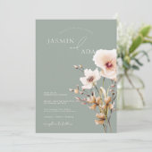 Invitation Fleur sauvage rose simple Sage Vert Mariage (Debout devant)