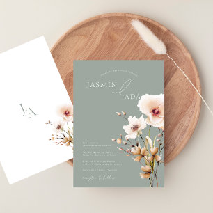 Invitation Fleur sauvage rose simple Sage Vert Mariage