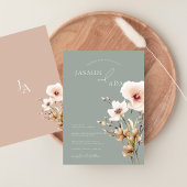 Invitation Fleur sauvage rose simple Sage Vert Mariage