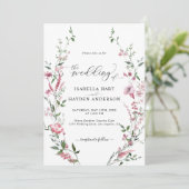 Invitation Fleur sauvage rose tout en un code QR Mariage flor (Debout devant)