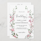 Invitation Fleur sauvage rose tout en un code QR Mariage flor (Devant / Derrière)