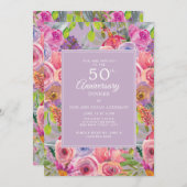 Invitation Fleur sauvage rose violet 50e anniversaire de Mari (Devant / Derrière)