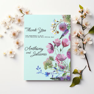 Invitation Fleur sauvage rose violet sarcelle Été Merci