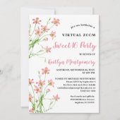 Invitation Fleur sauvage rose Virtual Sweet 16 Anniversaire (Devant)