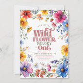 Invitation Fleur sauvage rose Wild Un 1er anniversaire Invita (Devant)