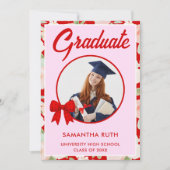 Invitation Fleur sauvage Rouge Gingham Nœud Photo Remise des  (Devant)