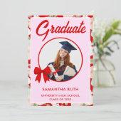 Invitation Fleur sauvage Rouge Gingham Nœud Photo Remise des  (Debout devant)