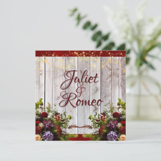 Invitation Fleur sauvage, ruban rouge et Mariage lumineux 2 (Debout devant)