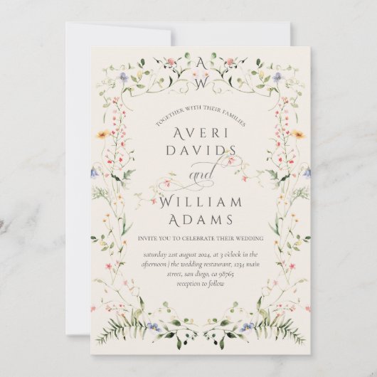 Invitation Fleur sauvage Rustic Boho Floral Mariage (Devant)