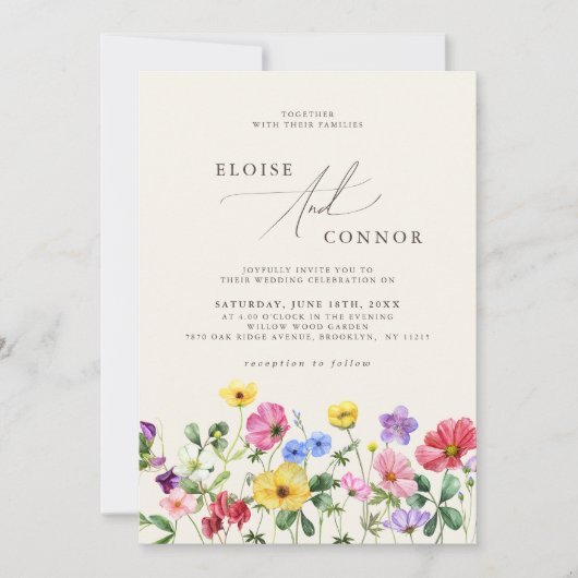 Invitation Fleur sauvage Rustic Chic Boho Floral Détails Mari (Devant)