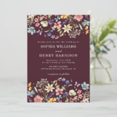 Invitation Fleur sauvage Rustic Chic Bourgogne Mariage QR Cod (Debout devant)