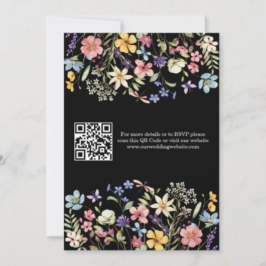 Invitation Fleur sauvage Rustic Chic Mariage noir QR Code (Dos)