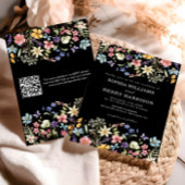 Invitation Fleur sauvage Rustic Chic Mariage noir QR Code
