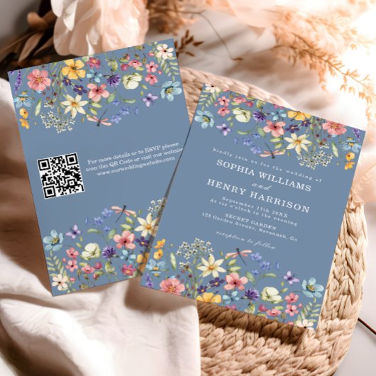 Invitation Fleur sauvage Rustic Chic Mariage QR Code