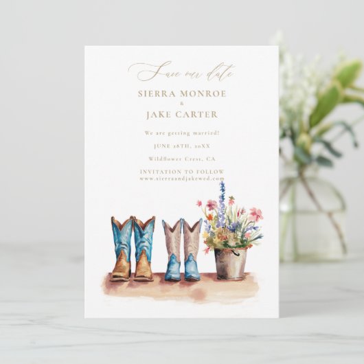 Invitation Fleur sauvage Rustic Chic Photo Mariage Enregistre (Debout devant)