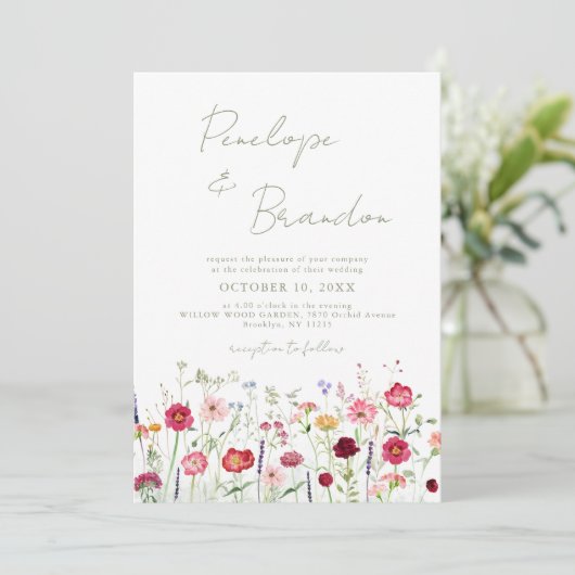 Invitation Fleur sauvage Rustic Country Garden QR Code Mariag (Debout devant)