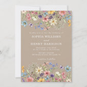 Invitation Fleur sauvage Rustic Country Taupe Mariage QR Code (Devant)