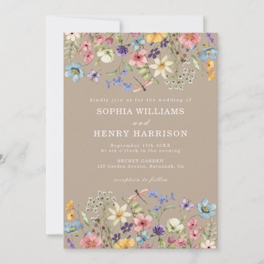 Invitation Fleur sauvage Rustic Country Taupe Mariage QR Code (Devant)