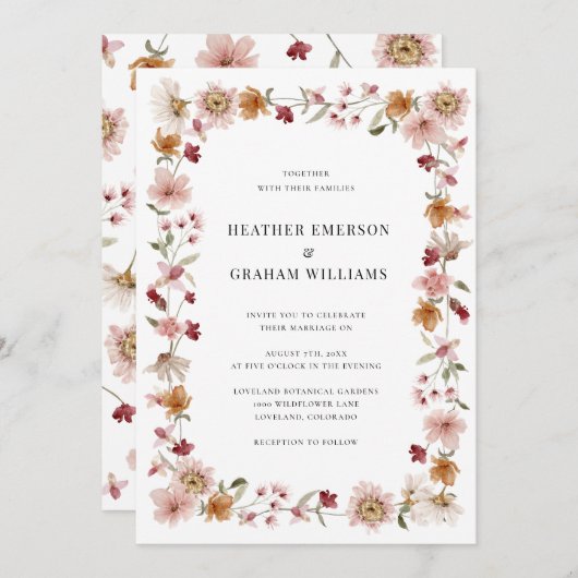 Invitation Fleur sauvage Rustic Mariage (Devant / Derrière)