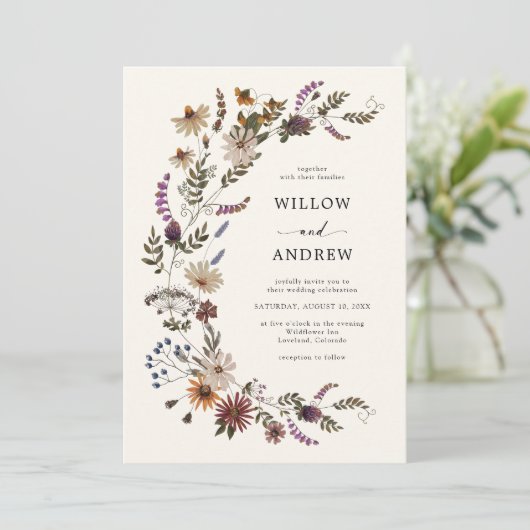 Invitation Fleur sauvage Rustic Mariage (Debout devant)