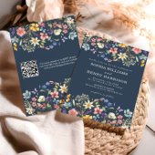 Invitation Fleur sauvage Rustic Navy Blue Mariage QR Code