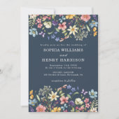 Invitation Fleur sauvage Rustic Navy Blue Mariage QR Code (Devant)