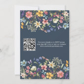Invitation Fleur sauvage Rustic Navy Blue Mariage QR Code (Dos)