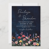 Invitation Fleur sauvage Rustic QR Code Floral Marine Mariage (Devant)