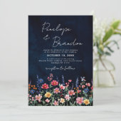 Invitation Fleur sauvage Rustic QR Code Floral Marine Mariage (Debout devant)