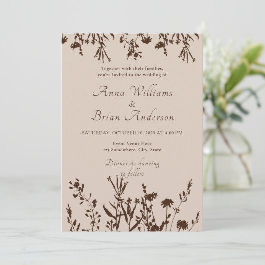 Invitation Fleur sauvage rustique automne prairie Mariage flo (Debout devant)