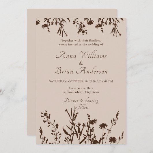 Invitation Fleur sauvage rustique automne prairie Mariage flo (Devant / Derrière)