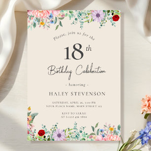 Invitation Fleur Sauvage Rustique Bohème 18e Anniversaire Sim