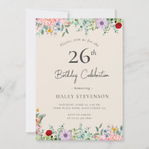 Invitation Fleur sauvage Rustique Bohème 26e Anniversaire Sim