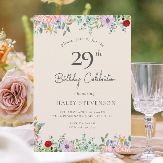 Invitation Fleur Sauvage Rustique Bohème 29e Anniversaire Sim